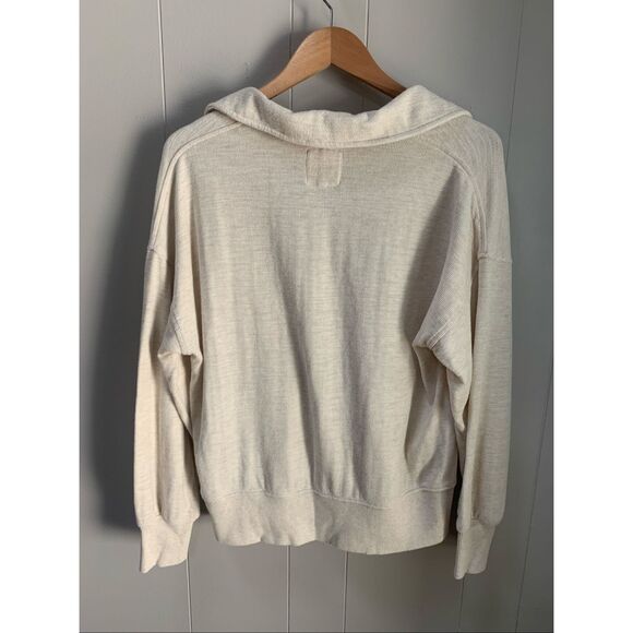 Aerie Endless Summer Polo Cream V-Neck Cropped Sweatshirt Size Small - Picture 3 of 7